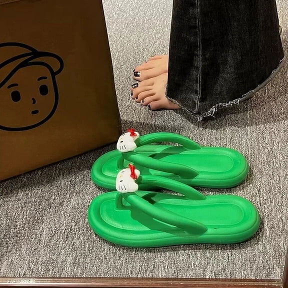 Sanrio Kawaii Hello Kitty Flip Flops Cute Cartoon Anime Summer Women Outdoor Wear Soft Thick Beach Anti Slip Sandals Girls Gifts