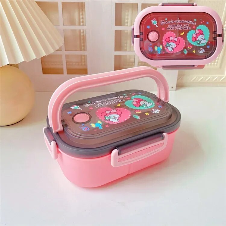 Roffatide Bento Box Kawaii Con Cinnamoroll Melody Kuromi - Contenitore Per Alimenti Con Scomparti 20x13x8 Cm
