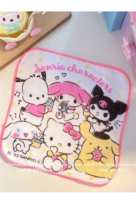 Sanrio Kawaii Hello Kitty Melody Hand Towel Square Scarf Kuromi Pochacco Cinnamoroll Absorb Water Soft Kids Doll Saliva Towel