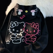 YILANGJIASHANGMAO Sanrio Kawaii Hello Kitty New Cute Cartoon Hooded Sweater Women's Autumn Winter Loose Student Cardigan Jacket Birthday Gift