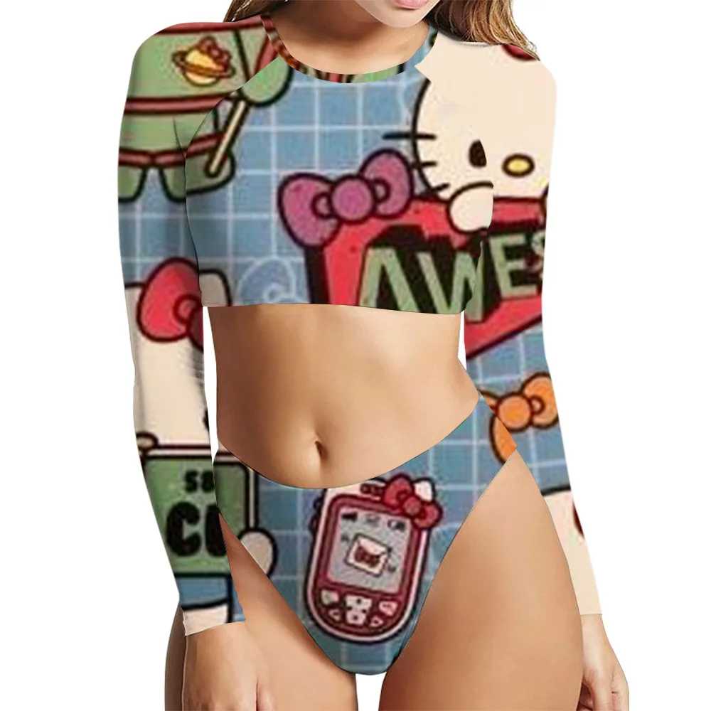 Sanrio Kawaii Hello Kitty Swimsuit Cartoon Cute Print Sexy Ladies ...