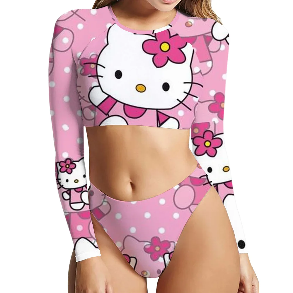 Sanrio Kawaii Hello Kitty Swimsuit Cartoon Cute Print Sexy Ladies ...