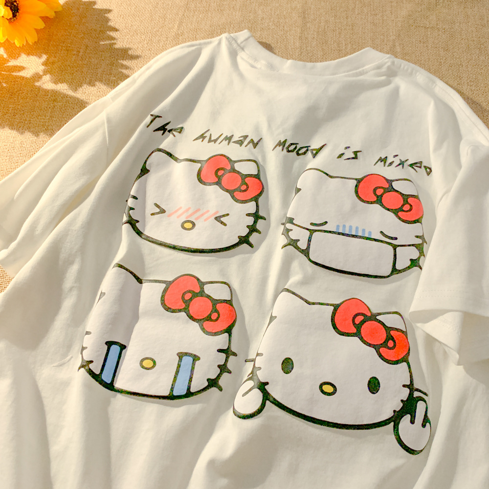 Sanrio Kawaii Hello Kitty T-shirt Cartoon Cute Sweet Print Short Sleeve ...