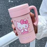 Sanrio Kawaii Hello Kitty Water Cup Student Cartoon Portable 580ML Handle with Straw Insulation Cup Office Coffee Mug Girl Gift