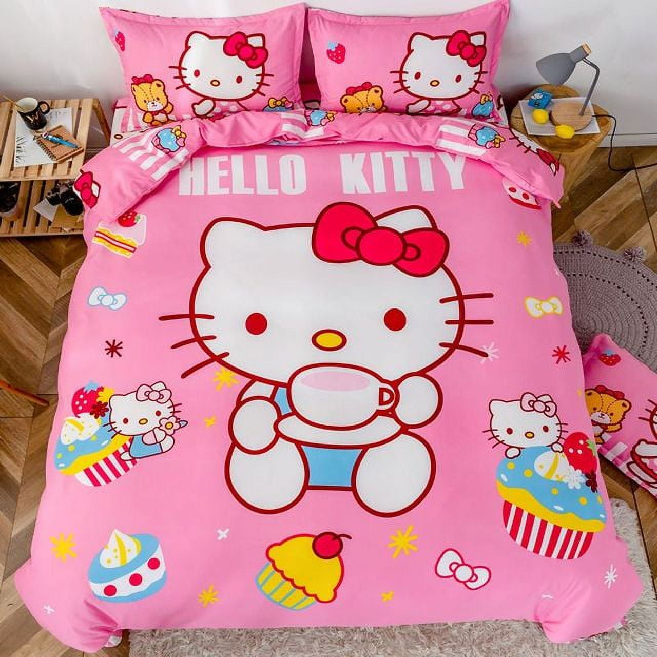 Sanrio Kawaii Hellokitty bed sheet fourpiece cartoon cute quilt cover