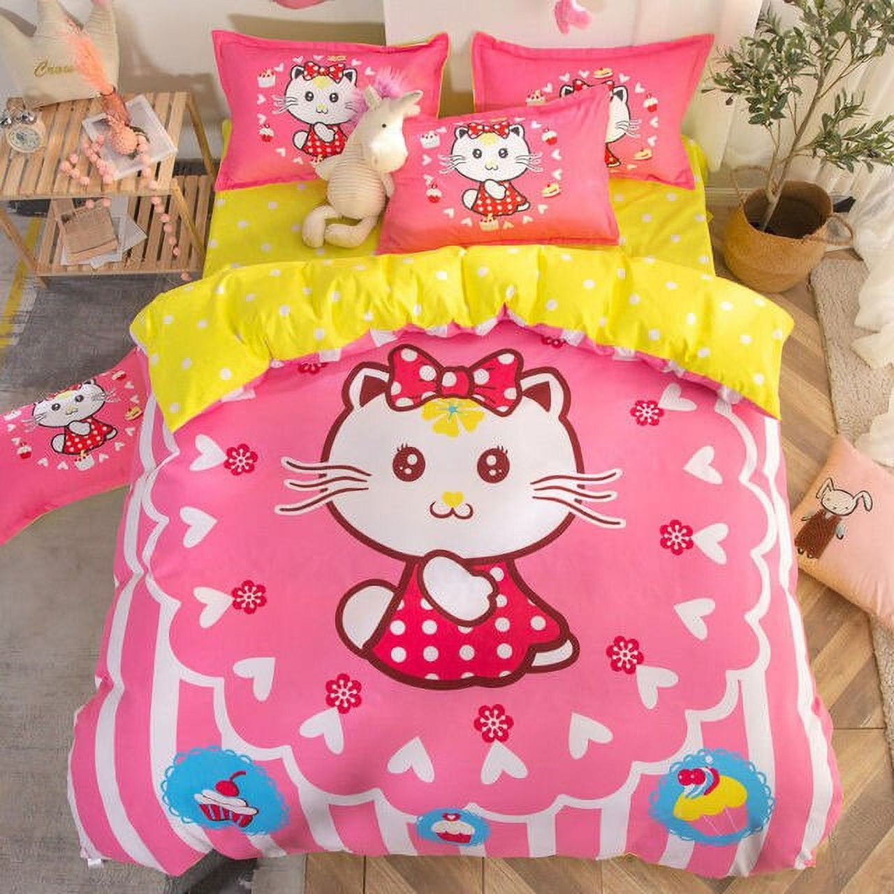 Sanrio Kawaii Hellokitty bed sheet fourpiece cartoon cute quilt cover