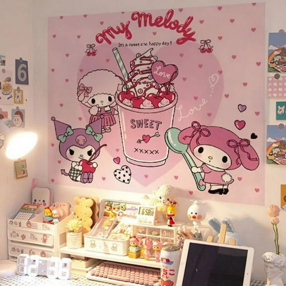 Sanrio Kawaii Kuromi Poster Cinnamoroll My Melody Anime Cute Dormitory HD Waterproof Moisture-proof Bedroom Decorative Wallpaper
