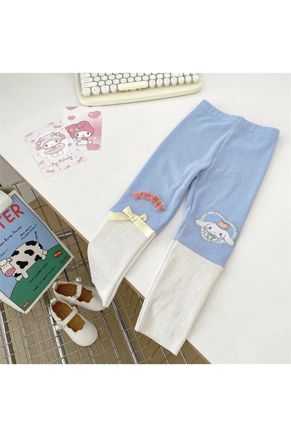 Sanrio Kawaii Leggings MyMelody Kuromi Cinnamoroll Anime Cartoon Versatile Bow Knit Cute Leggings  A Birthday Gift for Children