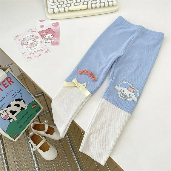 Sanrio Kawaii Leggings MyMelody Kuromi Cinnamoroll Anime Cartoon Versatile Bow Knit Cute Leggings A Birthday Gift for Children