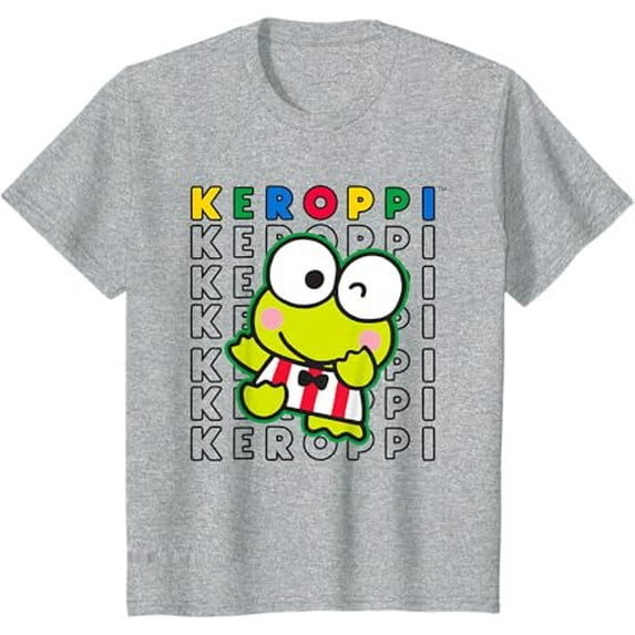 Sanrio Keroppi Colorblock Name Youth T-Shirt for Boy Girl Kids Toddler, Sport Grey Color, Size YXL