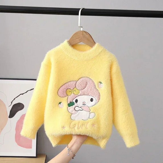 Sanrio Kid Sweater Cinnamoroll Autumn Winter Knit Sweater Kawaii Anime Round Neck Pullover Bottoming Sweater Children's Gifts