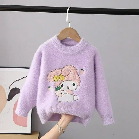 Sanrio Kid Sweater Cinnamoroll Autumn Winter Knit Sweater Kawaii Anime Round Neck Pullover Bottoming Sweater Children's Gifts