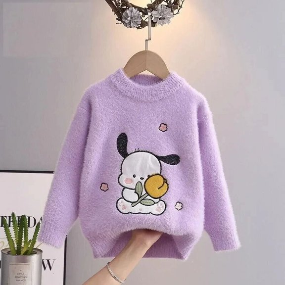 Sanrio Kid Sweater Cinnamoroll Autumn Winter Knit Sweater Kawaii Anime Round Neck Pullover Bottoming Sweater Children's Gifts