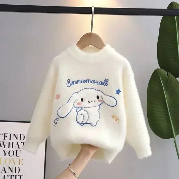 Sanrio Kid Sweater Cinnamoroll Autumn Winter Knit Sweater Kawaii Anime Round Neck Pullover Bottoming Sweater Children's Gifts
