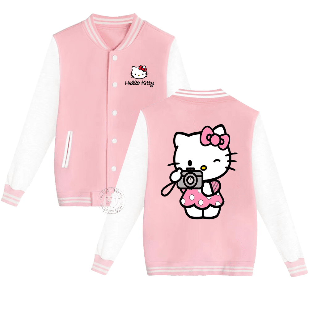 Sanrio Kids Fall/Winter Padded Jacket Baseball Uniform Boys & Girls 2-14 years old Simple Hello Kitty Print loose coat
