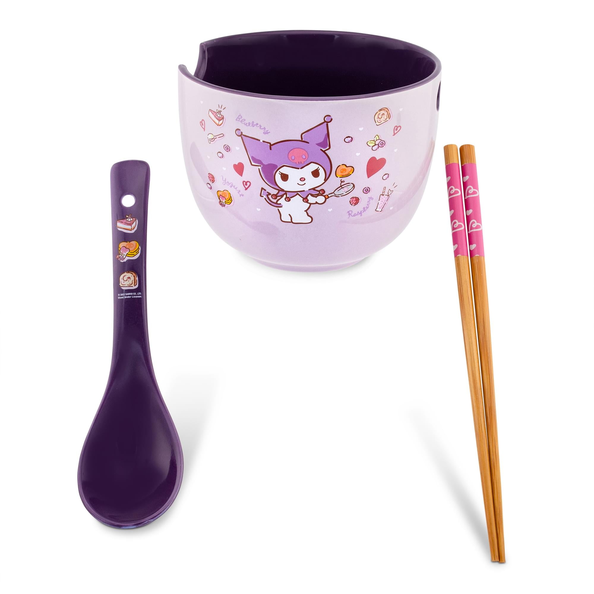 Kuromi Purple Ceramic Halloween Soup Bowl Set with Spoon and Chopsticks