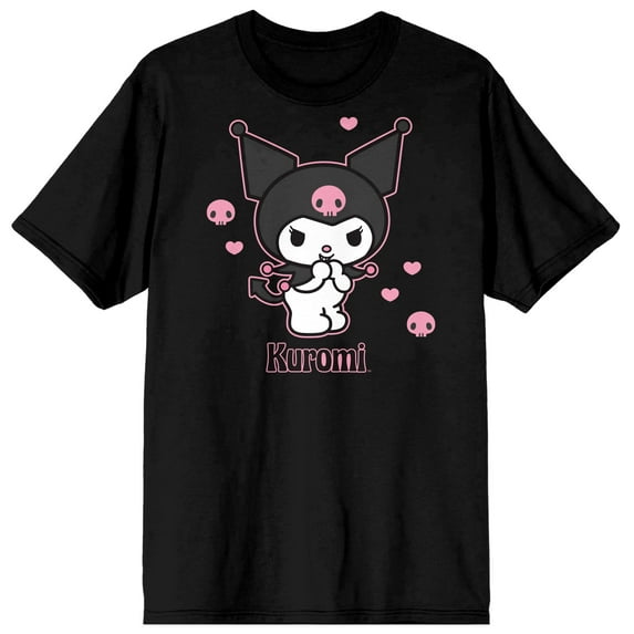 Sanrio Kuromi Anime Hearts Women's Black Tee Shirt-6XL