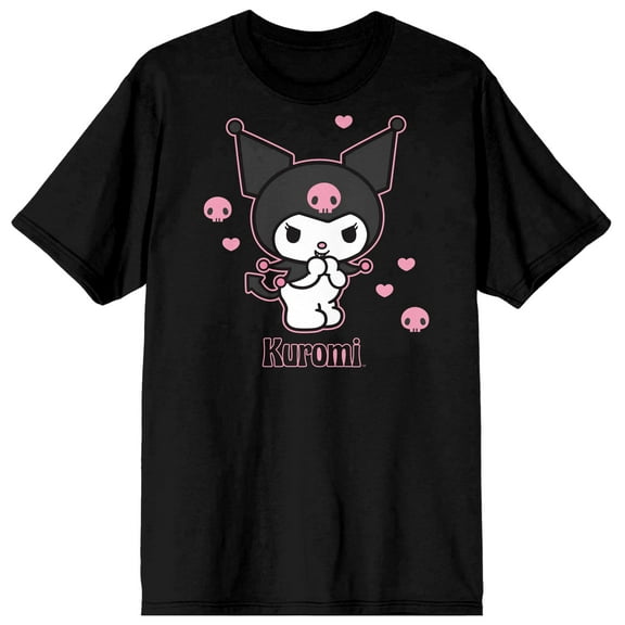 Sanrio Kuromi Anime Hearts Women's Black Tee Shirt-Large