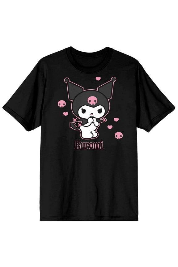 Sanrio Kuromi Anime Hearts Women's Black Tee Shirt-Medium