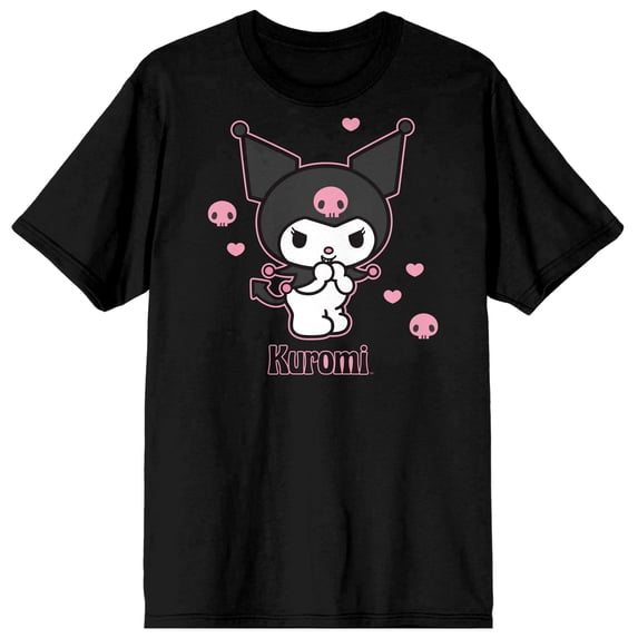 Sanrio Kuromi Anime Hearts Women's Black Tee Shirt-XL