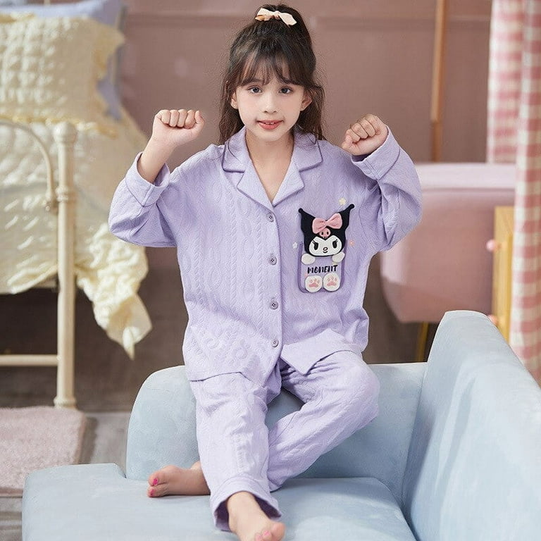 Sanrio Kuromi Autumn Sweet Girl Pajama Set Anime Y2K Fashion Long Sleeve  Trousers Student Home Clothes Women Pijama 2023 New