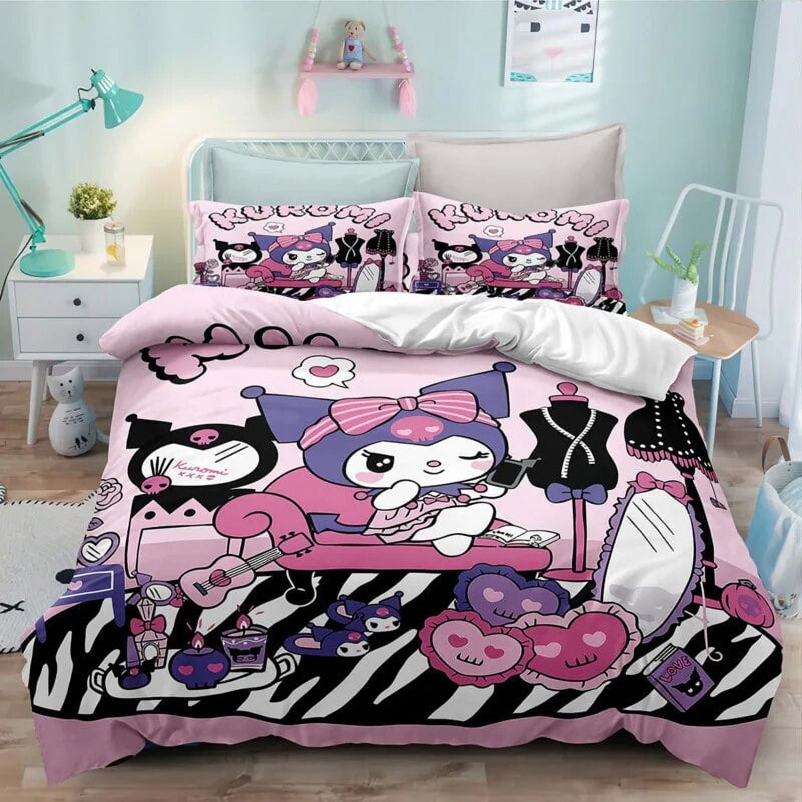 Sanrio Kuromi Bedding Set Cartoon Anime Kuromi Melody Quilt Duvet Cover ...