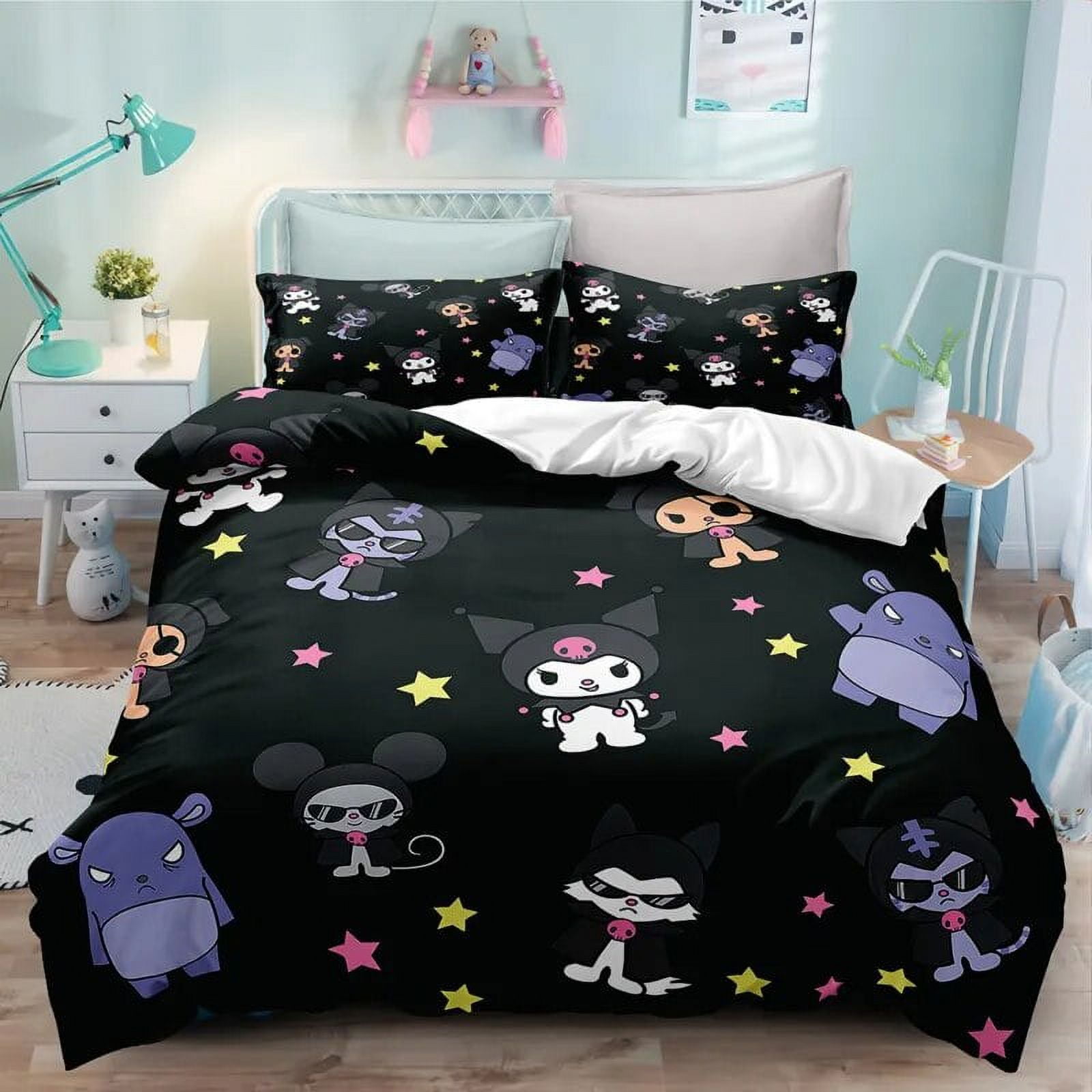 Sanrio Kuromi Bedding Set Cartoon Anime Kuromi Melody Quilt Duvet Cover ...