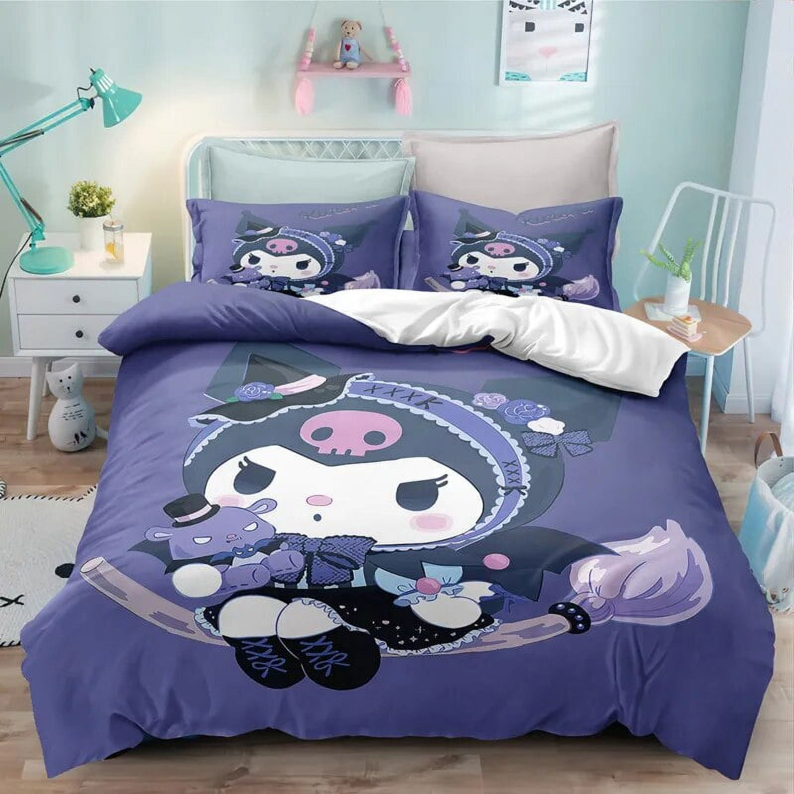 Sanrio Kuromi Bedding Set Cartoon Anime Kuromi Melody Quilt Duvet Cover ...