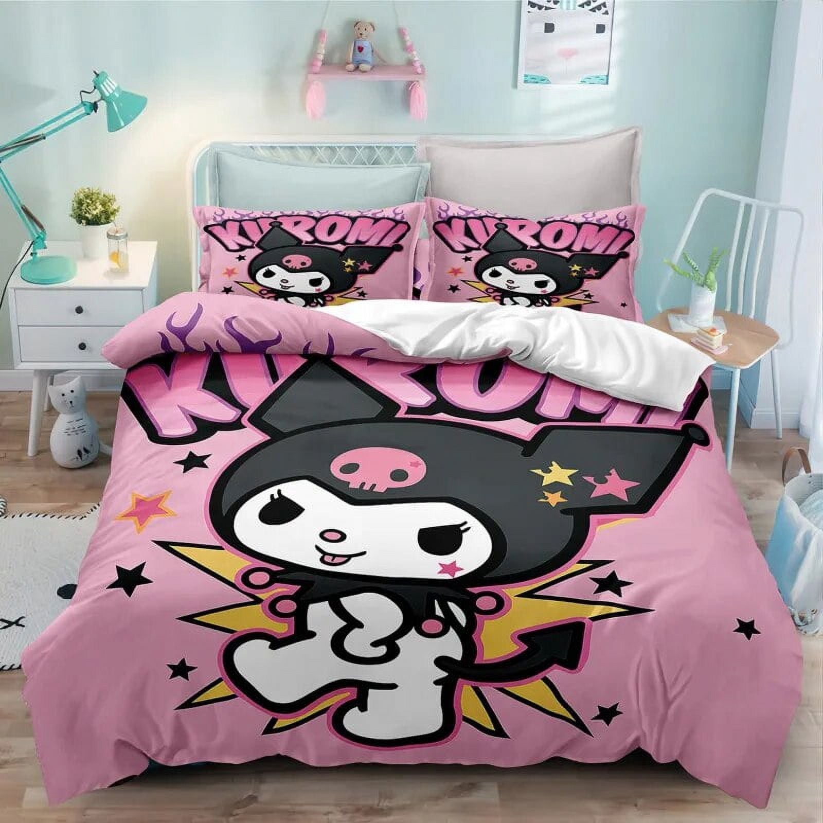 Sanrio Kuromi Bedding Set Cartoon Anime Kuromi Melody Quilt Duvet Cover ...