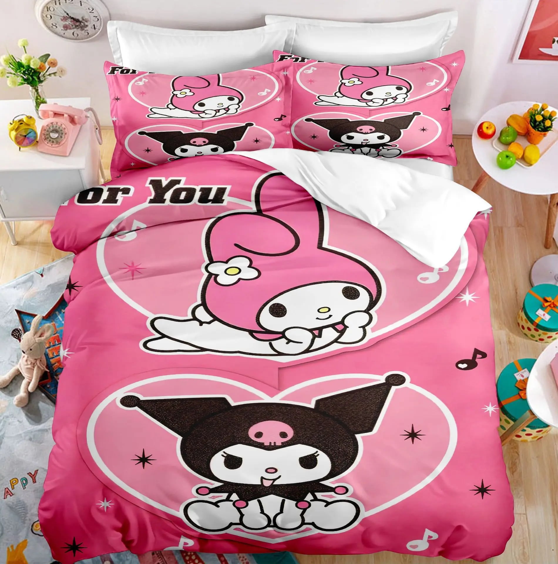 Sanrio Kuromi Bedding Set Cute Bed Quilt Cover Pillow Case Household Single Double Three Piece