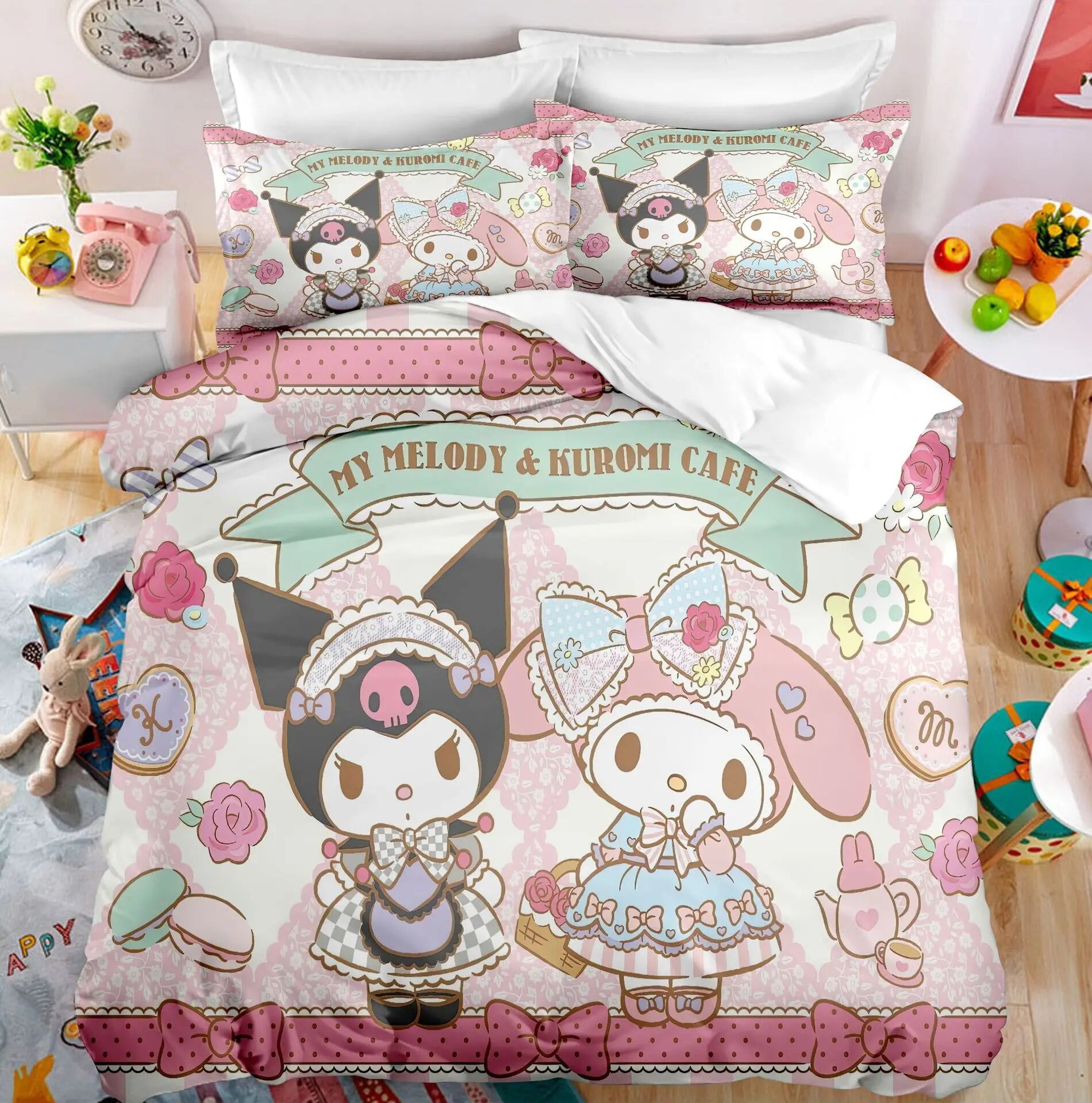 Sanrio Kuromi Bedding Set Cute Bed Quilt Cover Pillow Case Household ...