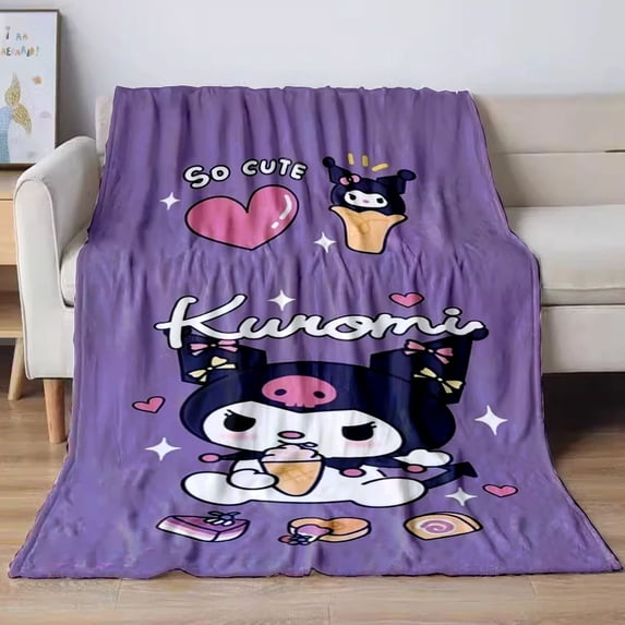 Sanrio Kuromi Cartoon Blanket Kawaii Flannel Blanket Child Soft Quilt Thicked Plush Sofa Four Season Multifunctional Nap Blanket