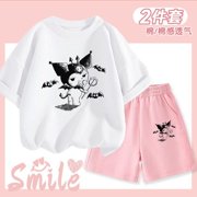 Sanrio Kuromi Children T-Shirt Suit Kawaii 2024 New Cartoon Imp Summer Fallow Short Sleeved Shorts Set Children Clothing Gift