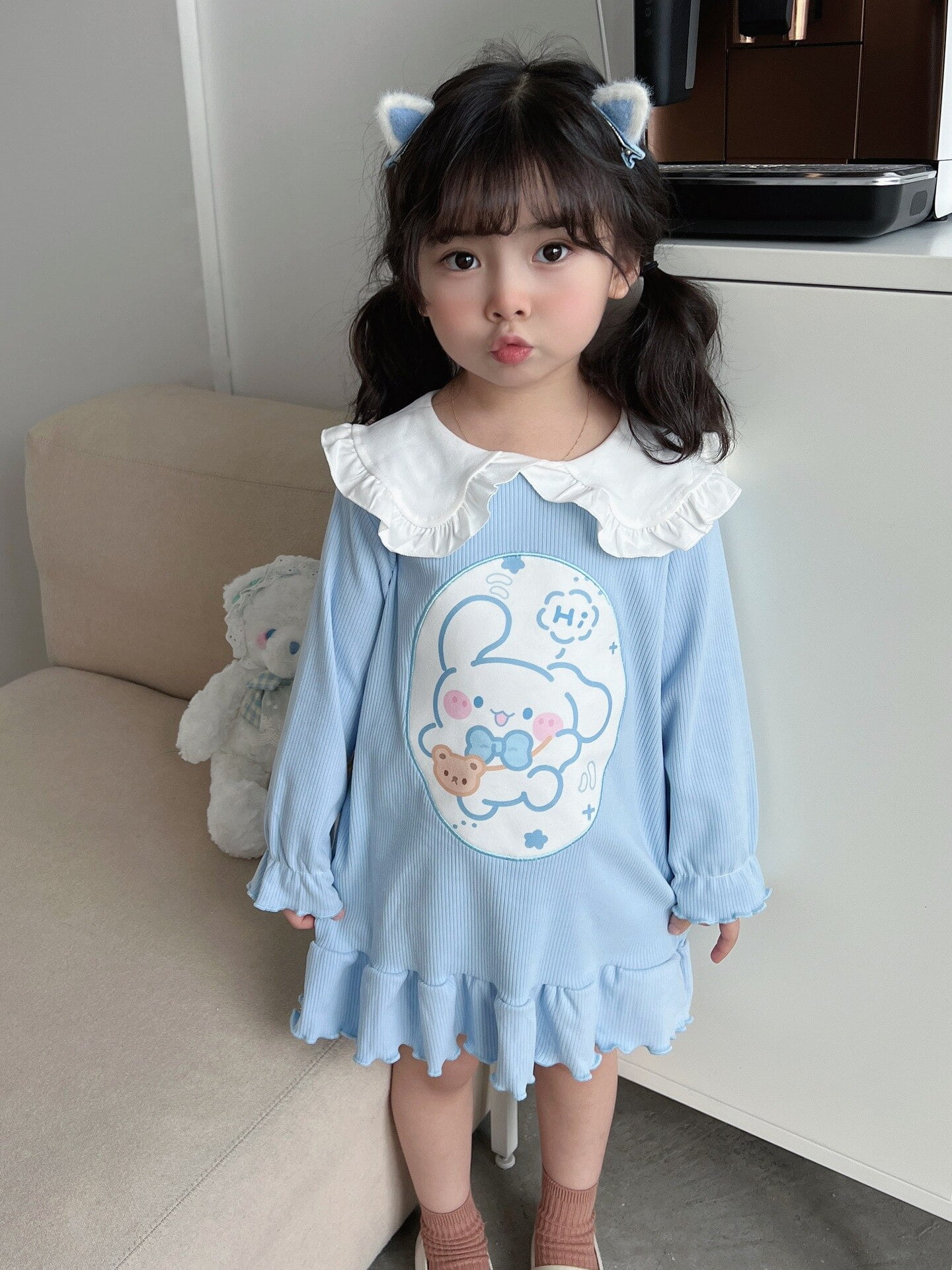 Sanrio Kuromi Cinnamoroll Long Sleeved Dress Kawaii Anime Kids Girl