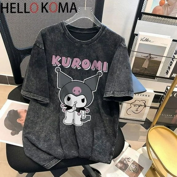Sanrio Kuromi Clothes Short Sleeve T-shirt Women American Retro Oversized Tshirts Y2k Streetwear Trend Tops Couples Summer Tees