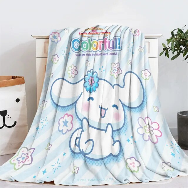 Sanrio Kuromi Flannel Blanket Cartoon Kawaii Cinnamoroll Pochacco Throw
