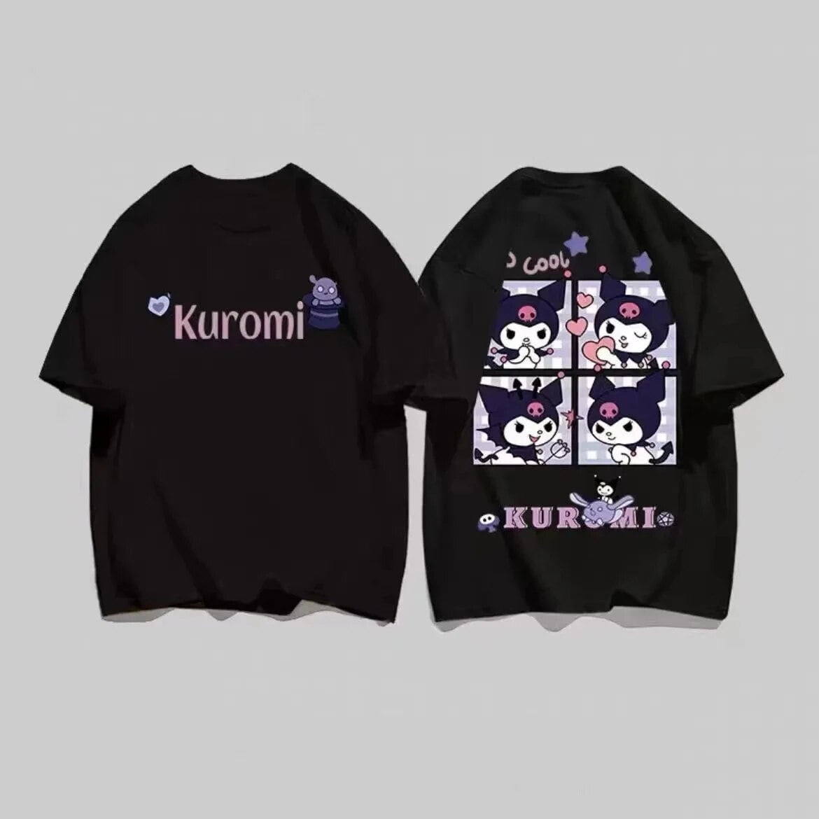 Sanrio Kuromi Graphic Summer 2023 Japanese Cartoon Short Sleeved Tshirt Women's Loose Oversize