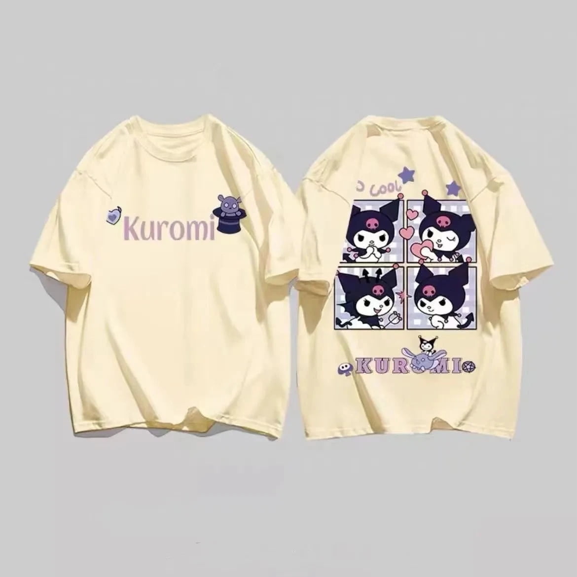 Sanrio Kuromi Graphic Summer 2023 Japanese Cartoon Short Sleeved Tshirt Women's Loose Oversize