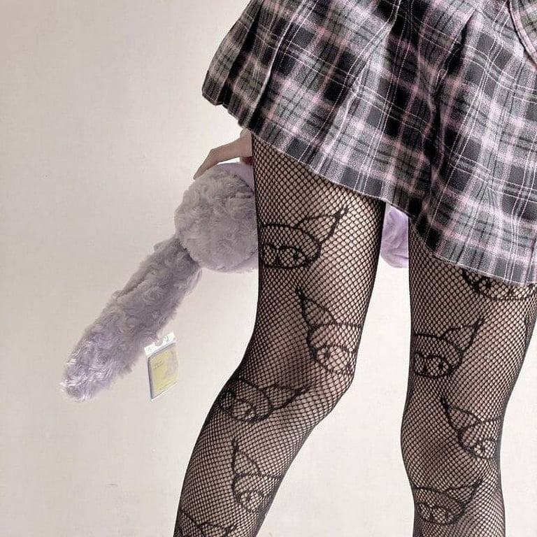 Sanrio Kuromi Hello Kitty Cute Cartoon Black White Fishnet Stockings Kawaii  Sweet Girl Dress Up Jk Sexy Kt Socks Christmas Gifts