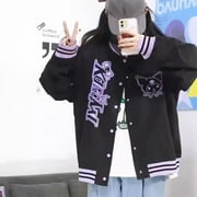 Sanrio Kuromi Hip Hop Fashion Cardigan Top 2000s Aesthetic Baseball Bomber Jacket Girls Yk2 Korean Fashion Grunge Coat Clothes