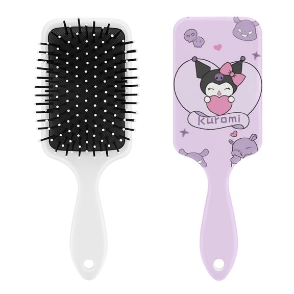 Sanrio Kuromi Kawaii Air Cushion Detangling Paddle Brush with Ball Tip Anti Static Massage Hair Care for Thick Curly Wet and Dry Hair Web Detangler Hair Combs