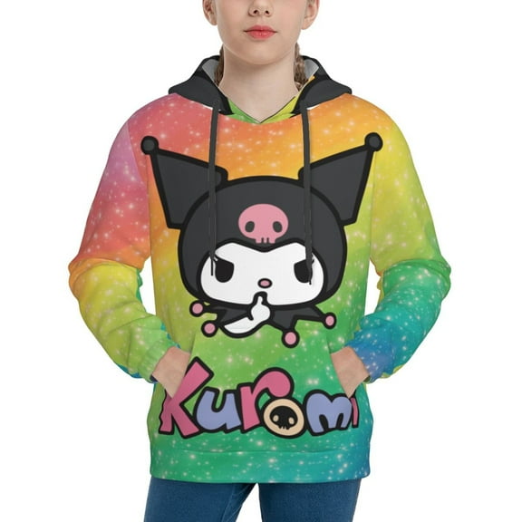Sanrio Kuromi Kids' Hoodie 3d Print Sweatshirt Soft Pullover Hooded With Big Pockets Fans Gifts For Boys Or Girls X-Large