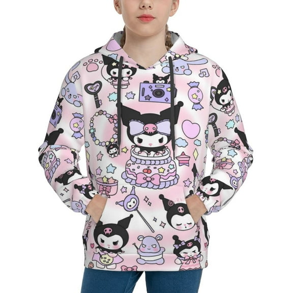 Sanrio Kuromi Kids' Hoodie 3d Print Sweatshirt Soft Pullover Hooded With Big Pockets Fans Gifts For Boys Or Girls X-Large