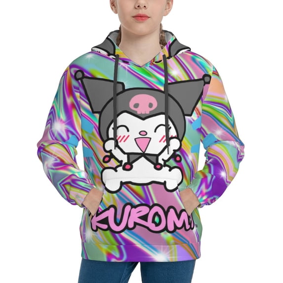 Sanrio Kuromi Kids' Hoodie 3d Print Sweatshirt Soft Pullover Hooded With Big Pockets Fans Gifts For Boys Or Girls X-Large