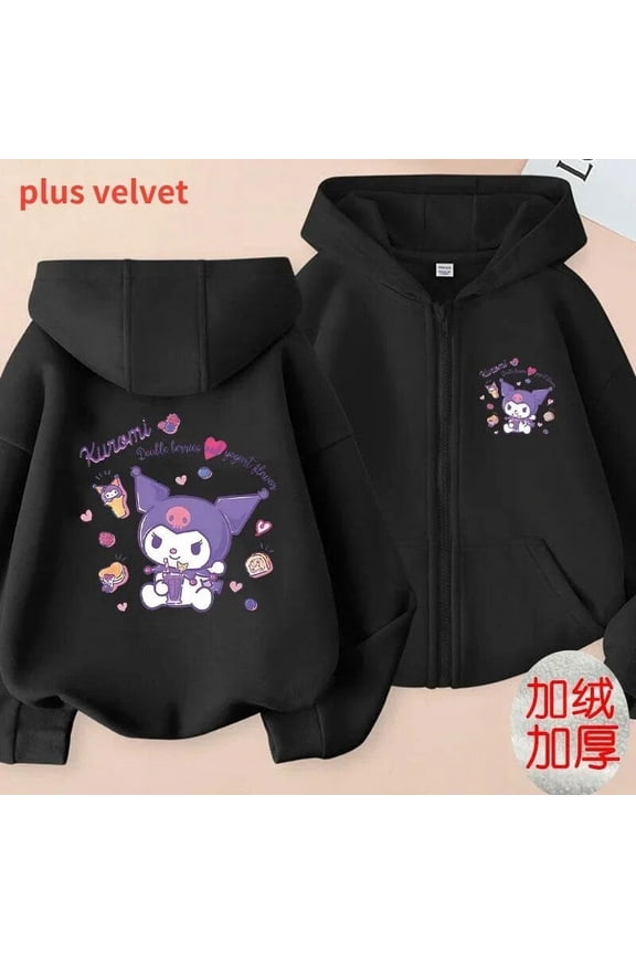 Sanrio Kuromi Kids Sweatshirt Jacket Female Kawaii My Melody Anime Parent-child Cardigan Zipper Hooded Top Girl Holiday Gift