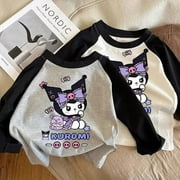 Sanrio Kuromi Kids Sweatshirt T-shirt Anime Cute Girly Heart Long-sleeved Round Neck Versatile Cotton Top Gift Wholesale