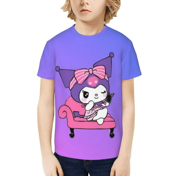 Sanrio Kuromi Kids T-Shirt 3d Printed Graphic T-Shirts Boys And Girls Short Sleeve Shirts For Youth Kids Large