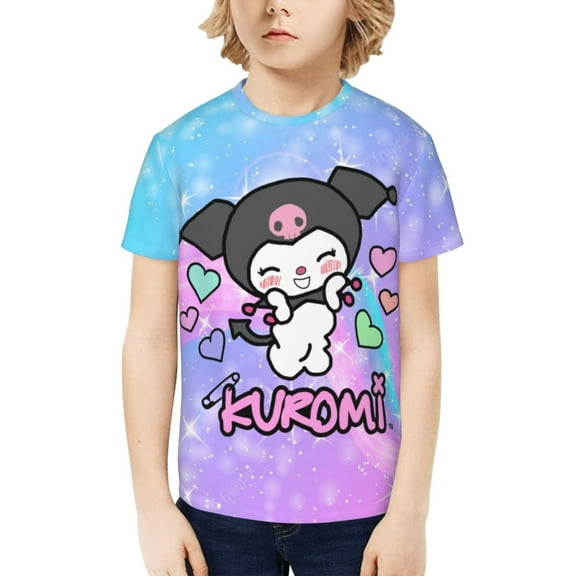 Sanrio Kuromi Kids T-Shirt 3d Printed Graphic T-Shirts Boys And Girls Short Sleeve Shirts For Youth Kids X-Small