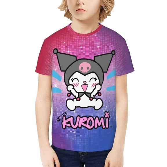 Sanrio Kuromi Kids T-Shirt 3d Printed Graphic T-Shirts Boys And Girls Short Sleeve Shirts For Youth Kids X-Small