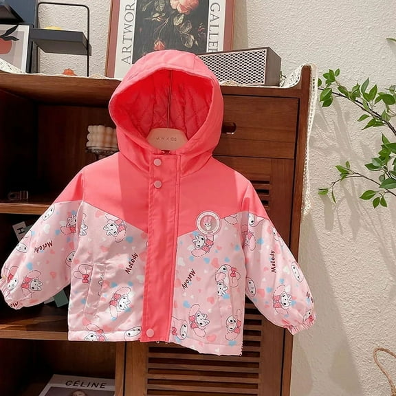 Sanrio Kuromi Melody Jacket Cartoon Sweet Hooded Jackets Children Winter Warm Casual Street Loose Waterproof Zipper Outerwear